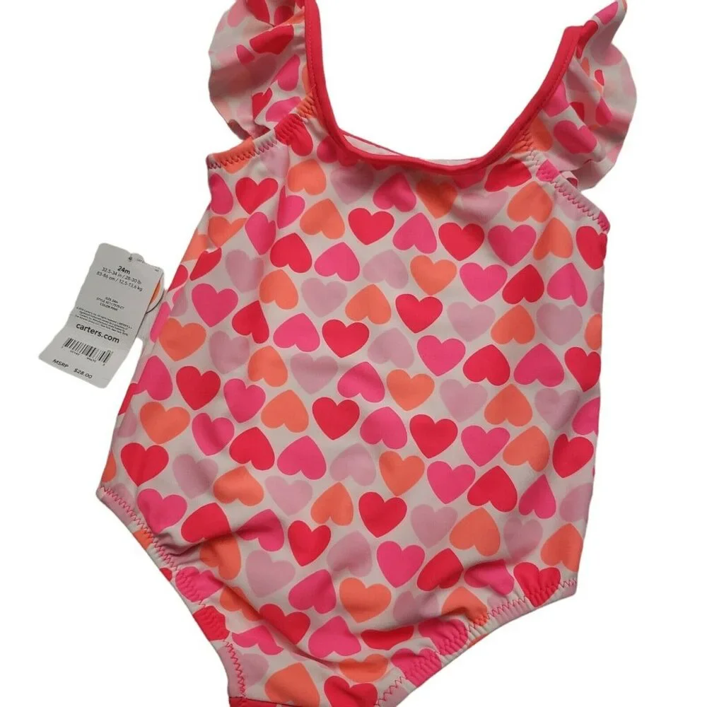 Carter's Baby Girls One Piece Swimsuit Pink Hearts 24 Months